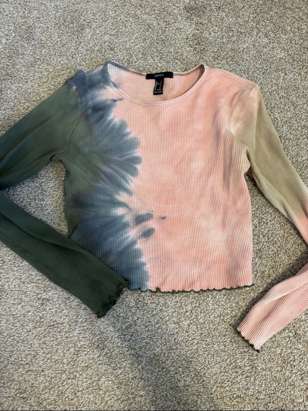 Garage Tie-Dye Ribbed Long-Sleeve Top - Pink & Green